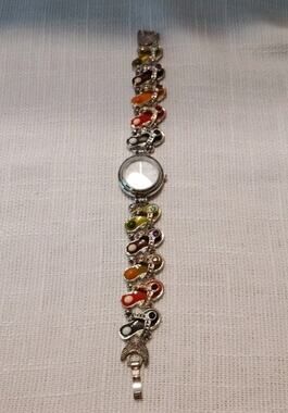 Watch Women Slide Charm Bracelet Needs Battery Colorful Sandals 7.5 Inches Orini